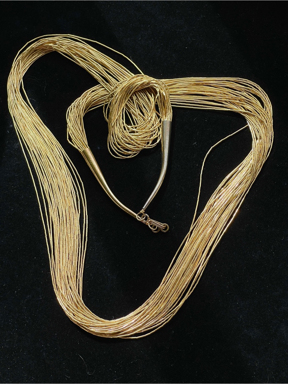 Native American Liquid Gold 925 Sterling Silver 30-Strand Gold Filled Necklace - Picture 3 of 5